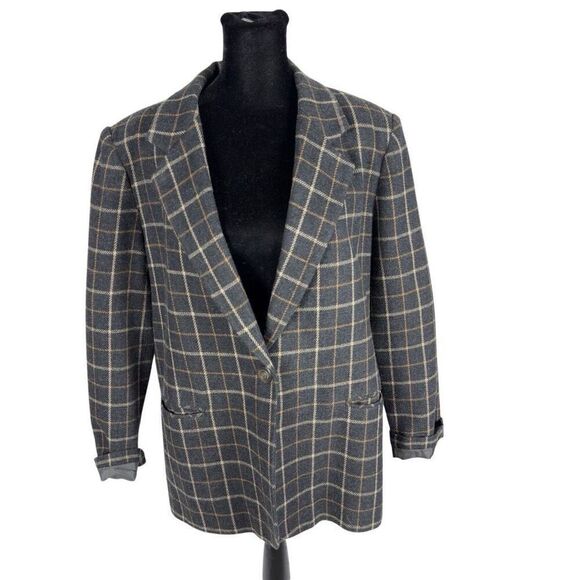 Vintage 90’s Requirements Wool Blend Checkered Blazer - Women’s 14 - Picture 1 of 7